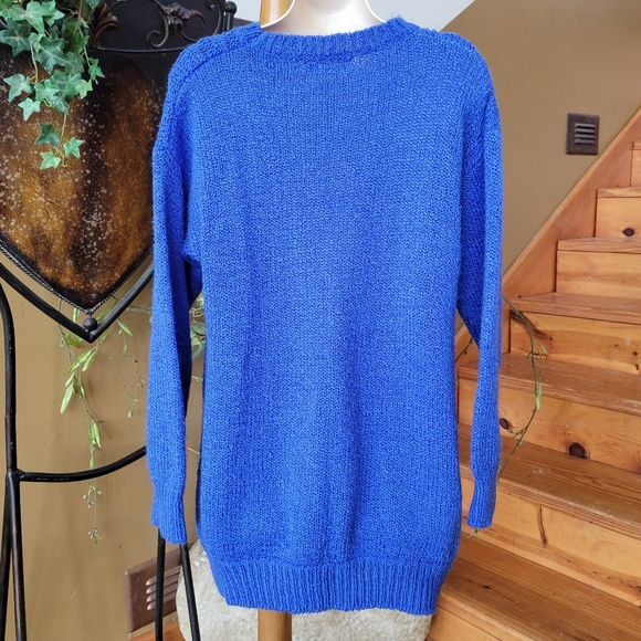 Vintage Tunic Sweater Blue Lady Roi Long Ribbed Cable Knit With Pockets M - Picture 5 of 6